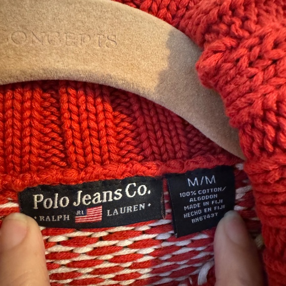 Ralph Lauren Polo Jeans Company Vintage Winter Fair Isle Holiday Sweater Red M - Picture 4 of 6